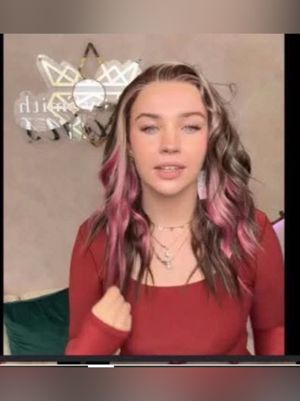 SAMPLE 164 Wavy Brown Wig with Pink Highlights for Women